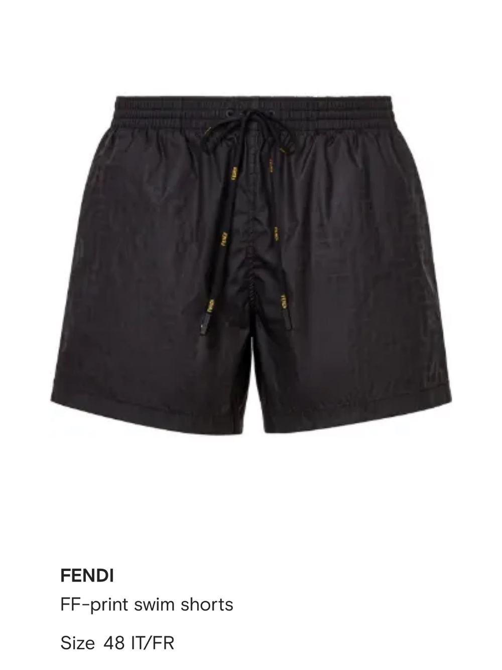 Fendi Black FF-Print Swim Trunks with Branded Drawstring